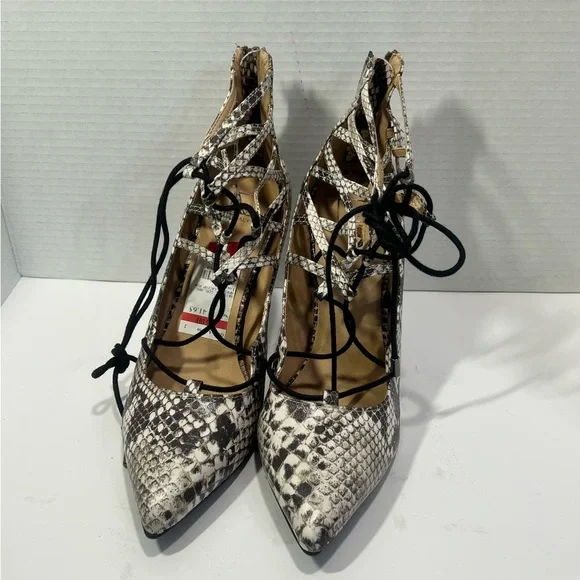 Material Girl Black and White Snakeskin Heels - Picture 2 of 7